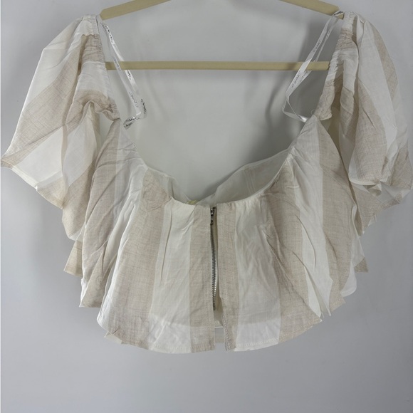 The Clothing Company White/Beige Stripes Off The Shoulder Flowy Crop Top Size M - Picture 5 of 6